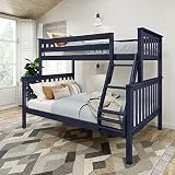 Plank+Beam Classic Wooden Bunk Bed Twin Over Full Size, Platform Bed Frame with Bunk Bed Ladder and Wood Slats for Adult, Space Saving Bed, Easy to Assemble, No Box Spring Needed, Blue