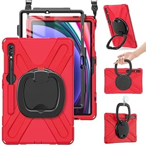 BRAECN Funda para Samsung Galaxy Tab S10+/S9 FE+/S9+ de 12.4″ 2024 SM-X820/X610/X810, funda de silicona a prueba de golpes con protector de pantalla y soporte para bolígrafo /correa de hombro/soporte para Galaxy Tab S8+/S7 FE/S7+, color rojo