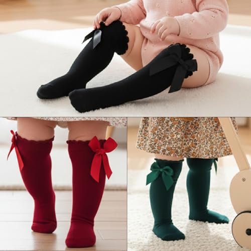 Image of SYGA Baby Long Socks Cotton, Over The Knee, No Tightness, High-Top, Bow Pattern