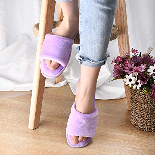 Image of DL Open Toe Slippers for women Indoor, Cozy Memory Foam Womens House Slippers Summer Slip On, Comfy Soft Flannel Womens Bedroom Slippers Slide Breathable Size 5-6 7-8 9-10