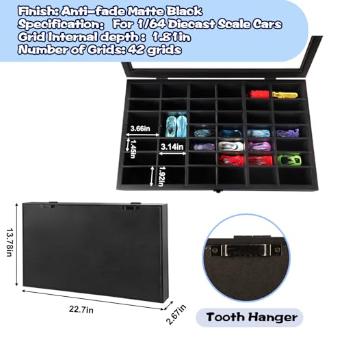 Image of 1 /64 Diecast Toy Car Display Case Model Car Organizer Storage Cabinet Wall Mount with Acrylic Glass Door & Removable Black Shelf - Holds Up to 42 Cars, Black