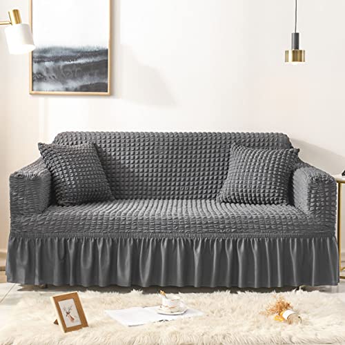 Funda de sofá de alta elasticidad, duradera, lavable, con falda plisada con volantes, ajuste universal para sofás de 3 plazas (190 230 cm)