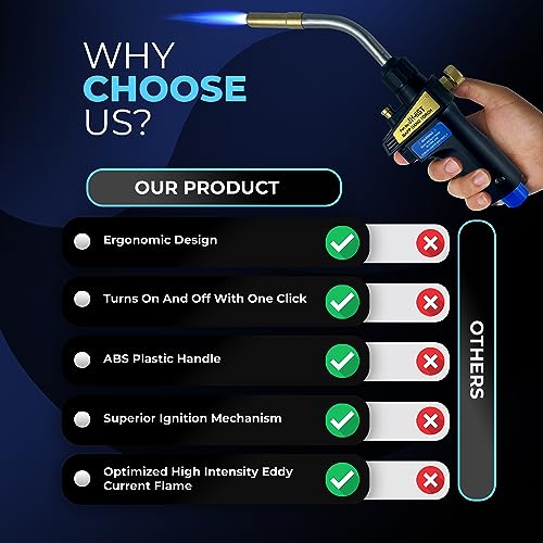 Maçarico Turbo Hand Torch com Acendimento Automático JH-6ST gás MAPP, MAP/PRO 1800ºC controle de cha