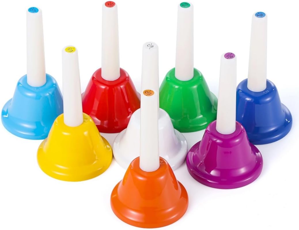 for Music Teaching, Hand Bells Set, Colorful Handbells Metal, Diatonic Instrument Percussion Music Toys, 8 Note, Family Party, Church Chorus, Festival