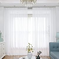 Vista 3 de Cortinas traslúcidas blancas para ventana de 90 pulgadas de largo, 2 paneles de cortinas traslúcidas blancas con bolsillo para barra de cortina