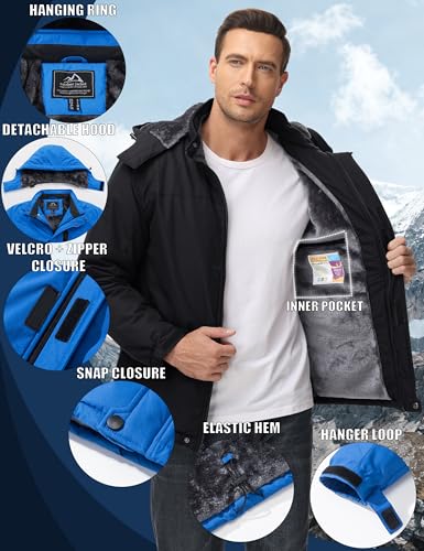 MAGCOMSEN Winterjacken Herren Warm Softshelljacke Winddicht Wasserdicht Skijacke Herren Fleece Gefüttert Winterparka mit Multi Taschen Atmungsaktiv Snowboardjacke Schwarz L