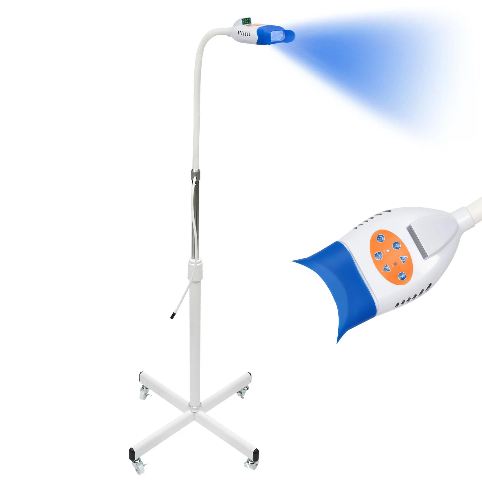 Profesjonalna maszyna do wybielania zębów 36 W, światło LED, przenośna lampa do wybielania zębów, wybielanie zębów, 2 kolory: niebieski/czerwony, z 10 lampkami LED, regulowany kąt, biały
