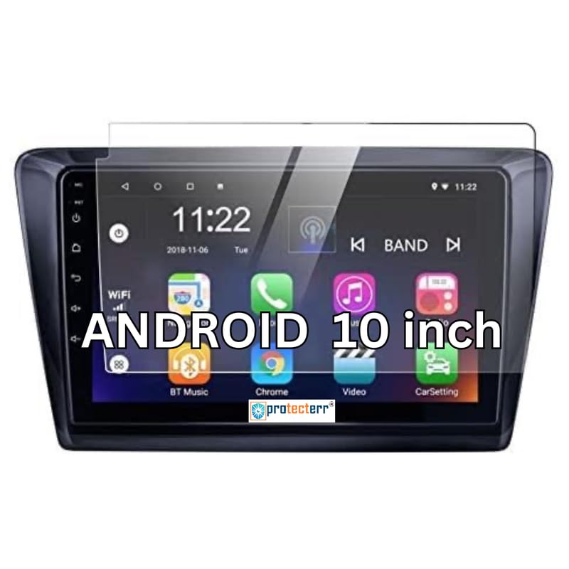 Image of Universal 10 Inch Android Stereo Screen Guard | 9H Tempered Glass Screen Protector for Car Infotainment Systems, HD Clear, Scratch Resistant