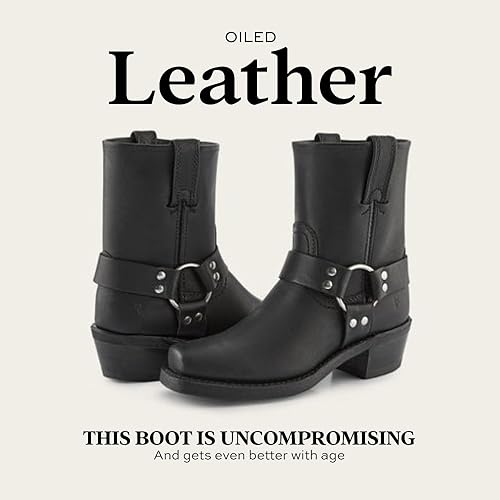 Miniatura 4 de Frye Botas Harness 8R para mujer hechas de cuero italiano lavado y aceitado con tacón de cuero apilado y suela de goma con construcción de ribete