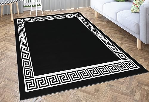 Tapis Antiderapant de Salon Modernes 160x230cm Style Grec Noir Et Blanc Moquette adaptés à la Adulte Chambre à Coucher des Enfants décor à la Maison de la...