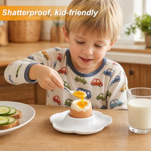 Foto von 6 Stück Eierbecher aus Kunststoff, Weiße Eierbecher in Blütenform, Brunch