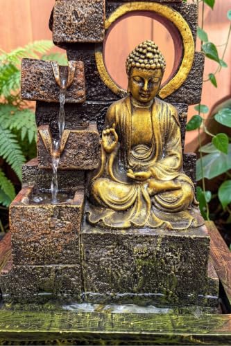 Image of G - Creations : Waterfall | Fountain | Buddha Waterfall Statue |Water Fountains for Outdoor Living Room, Office, Garden & Table Top Waterfall Indoor Home Decor Indoor Green & Black