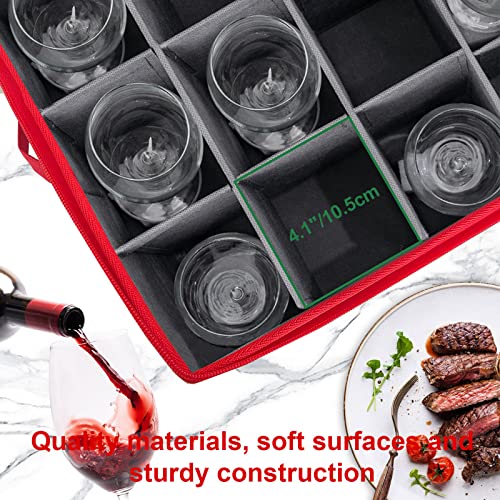 Veronly Wine Glass Storage Box With Dividers, Stemware Storage Case Hard Shell Stackable For Up To 12 Glasses, Crystal Glassware Containers For Holidays (Grey And Red) #TOP4