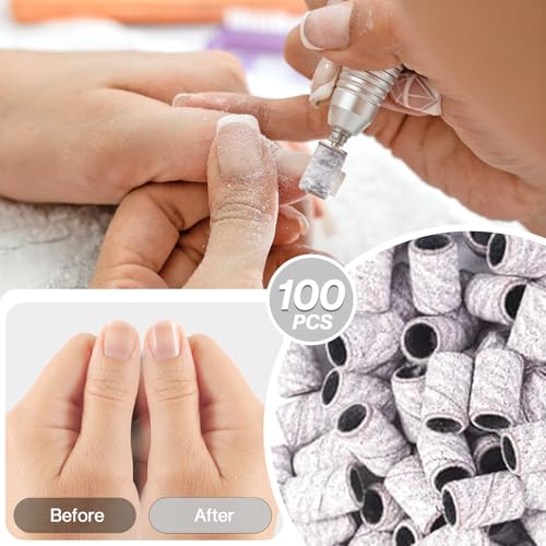 Image of MelodySusie 100 Pcs Nail Drill Bits Sanding Bands for Nail Drill 150 Medium Grit Nail File Sanding Bands for Acrylic Nails Gel Manicures and Pedicure