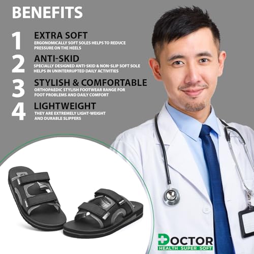 Image of DOCTOR HEALTH SUPER SOFT Men's Casual Slippers with Soft Cushioned Sole, Double Strap with Toe Loop Design, Lightweight Anti-Slip Everyday Wear Slippers for Home and Outdoor Use