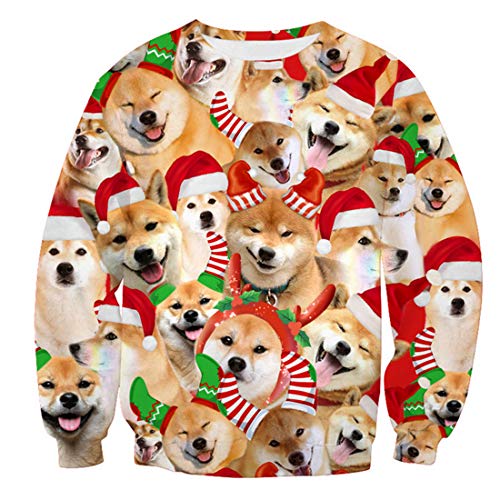 Belovecol Pull de Noël unisexe à manches longues imprimé lutin 3D - - S Cover