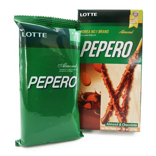 Lotte Pepero Almond Chocolate Covered Cookie Stick, 1.27-ounce(Pack of 20)