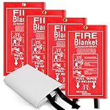 DOKIBI Emergency Fire Blanket, 4 Pack 40” x 40” Fiberglass Fire Suppression Fireproof Blanket with Double-Sided Silicone Coating for Home, Kitchen, Fireplace, Grill, Car, Office, Warehouse