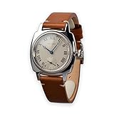 Baltany Quartz Roman Numeral Watch, S4037 36mm Watches for Men with Polished Hands (Cream Dial Leather Strap)