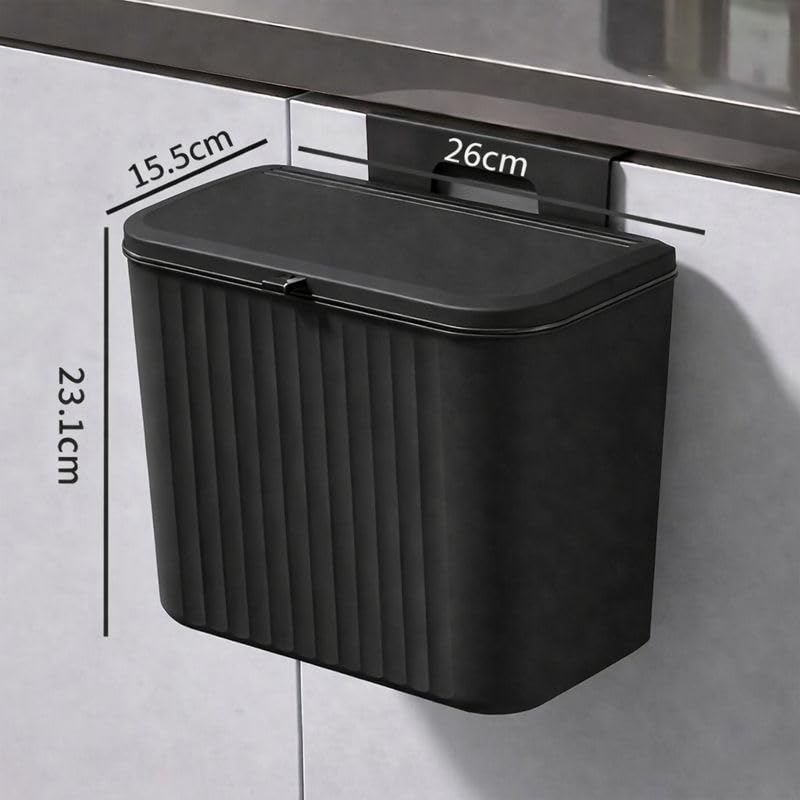 Image of RADIANT 7 Litre Plastic Hanging Kitchen Trash Can With Lid, Double-Sided Open Lid Design, Kitchen Trash Can, Kitchen Cabinet Door Hanging Wall Storage Bucket (with 30 Garbage Bag) (Black)