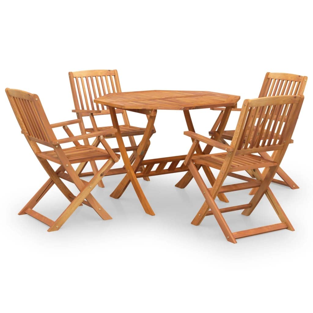 IKAYAA Mesa y 4 Sillas Plegables Madera Acacia Comedor Jardin Juego de Comedor Patio Terraza Balcón Set 5 Piezas Mesa de Jardín con 4 Sillas