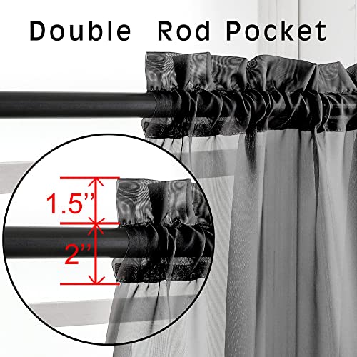 Image of OVZME Voile Sheer Window Privacy Curtains, Rod Pocket Elegant Airy Sheer Curtains Drapes for Living Room /Bedroom, Black, W42 x L63, 2 Panels