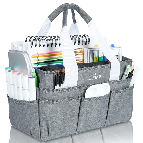 JJRING Bolsa organizadora de artesanato, organizador de arte com vários bolsos, bolsa de costura cinza para arte, artesanato, álbuns, médicos e armazenamento de materiais de escritório