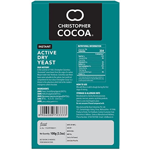 Image of Christopher Cocoa Instant Active Dry Yeast 100 G (Bake Bread, Cake, Pizza, Dough),Original Flavor (Pack of 3)