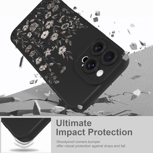 Image of Designed for iPhone 16 Pro Case Flower for Women Girls, Black | Cute Floral Pattern Liquid Silicone Phone Case [Full Camera Protection] Slim Soft TPU Protective Cover