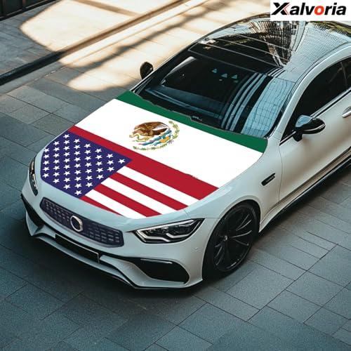 USA & Mexico Flag Car Hood and Mirror Covers Set – 4' x 5.25', Durable Polyester Spandex, Stretchable, Vibrant Colors, Universal Fit, Patriotic Car Accessories for Cars, Trucks & SUVs