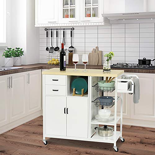 image for Hasuit Storage Kitchen Island Cart on Wheels, Home Bar Serving Cart, K