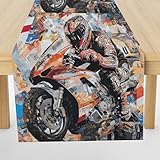 Meugesoi Motorrad Rennen Tischläufer Abwaschbar Graffit Straßenkultur Tischdecke Esstisch Deko Runner 40x300 cm Für Küche Table Couchtisch Geburtstag Party Hochzeit Tischdeko