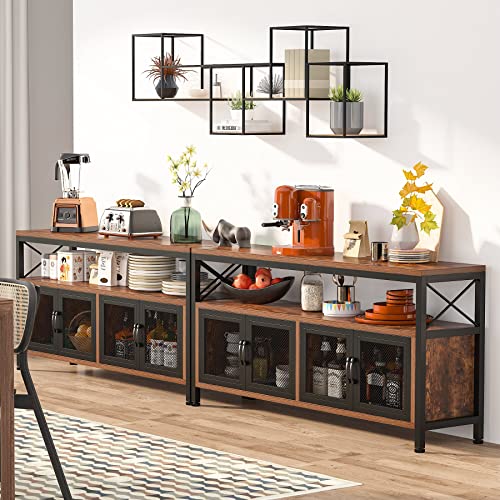 Tribesigns Buffets & Sideboards Buffet Table Bar Cabinet With 4 Mesh Doors, Farmhouse Buffet Cabinet Bar Sideboard With Storage Open Shelf, Wood Kitchen Buffet Storage Cabinet For Dining Room #TOP2