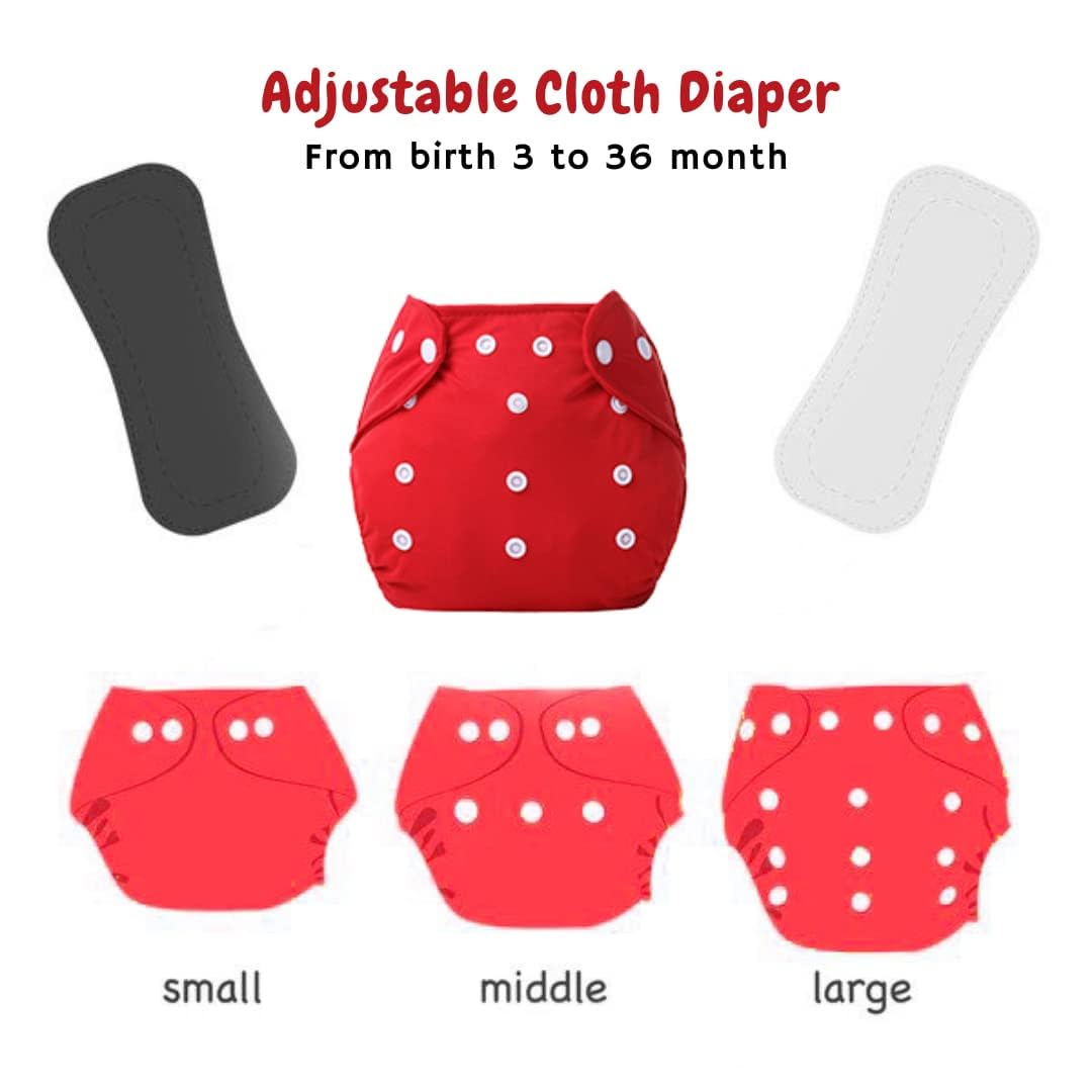 P-BEAUTY Baby Diaper Premium Cloth Cotton Diaper Reusable, Adjustable Size, Waterproof, Pocket Cloth Diaper Nappie Pack of 2 | DHR015 3