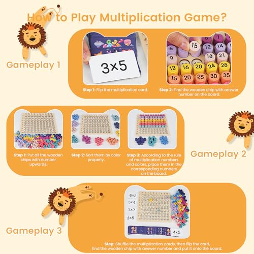 Wooden Montessori Multiplication Board Game, Educational Toy Multiplication Math Table Board Game for Kids 3-10, Toddlers Multiplication Chart Math Games Montessori Counting Toy - Image 3