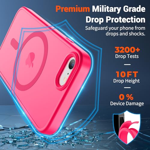 Image of SUPFINE Magnetic for iPhone SE Case 2022 (3rd) /2020 (2nd), iPhone 8 Case (Compatible with MagSafe) (Military Grade Drop Protection) Translucent Matte Phone Case, Hot Pink