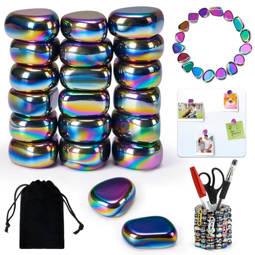 20 Pezzi Pietre Magnetiche in Ematite Colori – Irregolari Magneti per Relax, Decorazione & Anti-Stress, con Borsa Portaoggetti, Magneti per Frigorifero, Ufficio e Casa