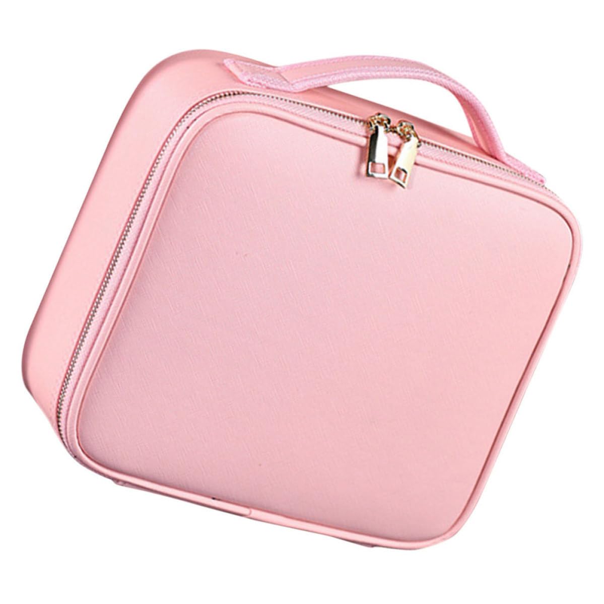 Bolsa de Cosméticos de Viaje Grande de PU Rosa con Divisores