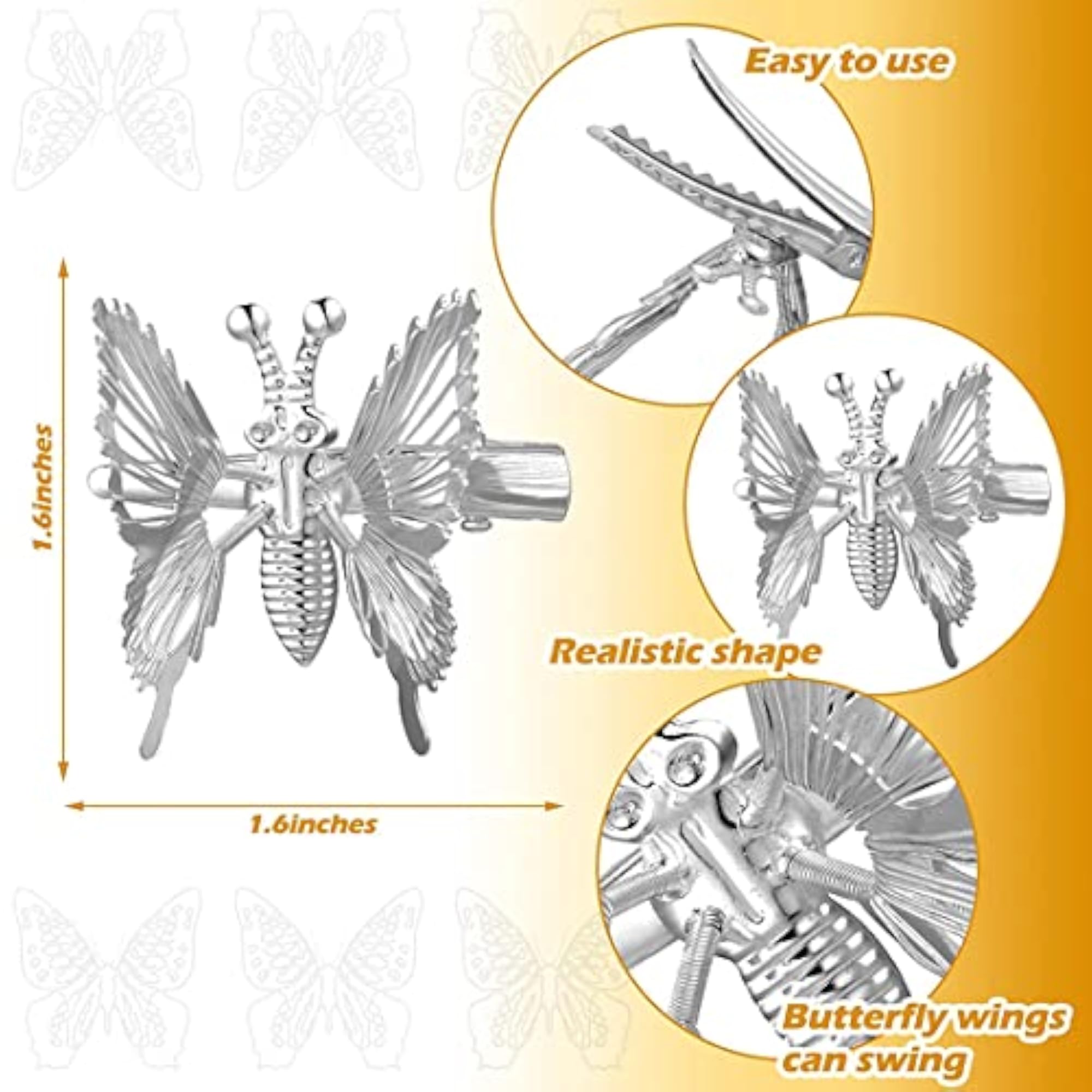 Charming Butterfly Hair Clips Set of 2, Silver/Gold