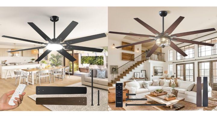 Amico 72'' Black Large Ceiling Fan with Lights and Vintage Ceiling Fan Bundle