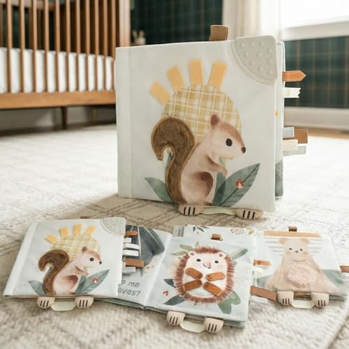 Image of Soft Baby Book with Touch and Feel Pages - Cute Sensory Book for Babies 0-6, 6-12 & 12-18 Months with Mirror & Crinkle Paper - The Perfect Christmas Toy for Baby Showers Or as a Newborn/Infant Gift