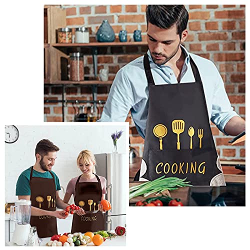 UESDU Cooking Apron 2PCS Grill Apron Personalized Black and Brown Work Apron with Wipe Cloth and Pockets Waterproof Kitchen Apron for Men Women - Image 7