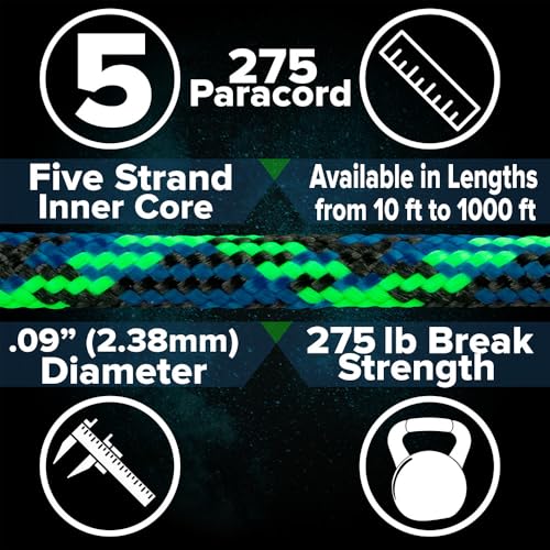 Image of Paracord Planet 275lb Paracord - 3 /32 Inch (2.38 mm) Nylon Crafting Cord with 5 Strand Inner Core - Harmony (250 ft)