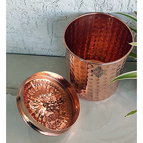 Image of INDIAN ART VILLA Pure Copper Hammered Storage Box /Container - Set of 2, 900 ML Each, Decorative Copper Container with Brass Knob for Kitchen & Home Organization