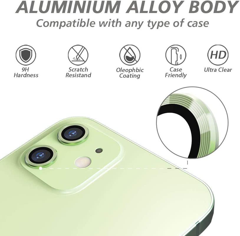 Image of ZYBUX Camera Lens Protector compatible with iPhone 11| High Clarity Scratch Proof 9H Hardness Anti-Spy Anti-Scratch Glass and Aluminum Trim [ Metal ] - (Green)