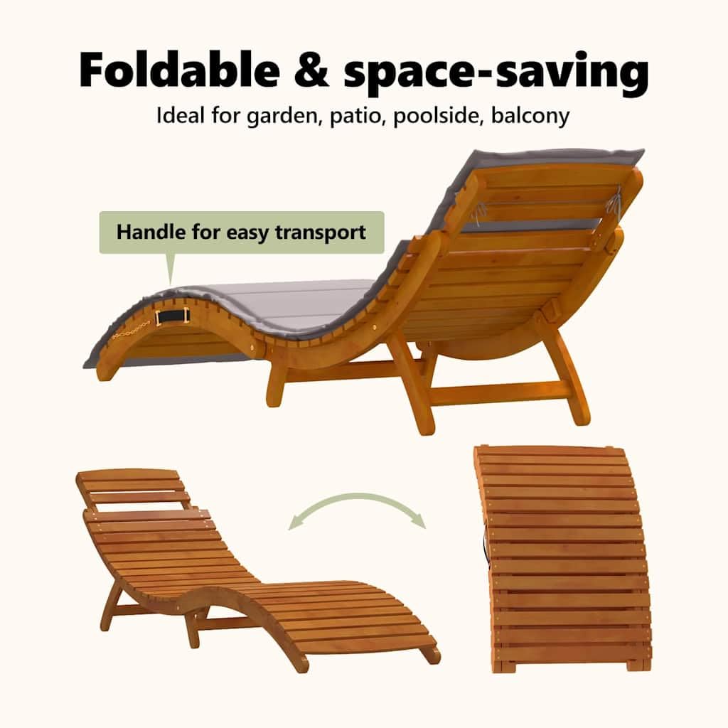 vidaXL Transat avec Coussin 2 pcs Taupe Bois d'Acacia Massif, Salon de Jardin et terrasse, transat Moderne rectangulaire, Fauteuil Chic pour se détendre en extérieur