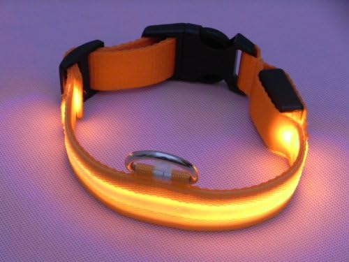 Happy Partner Dog Puppy Pet LED Light Flashing Safety Collar Nylon Adjustable Width 2.5CM -Medium-Orange