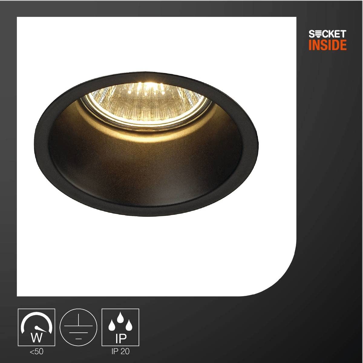 SLV Deckeneinbauleuchte HORN 1 / Spot, Fluter, Deckenstrahler, Deckenleuchte, Einbau-Leuchte LED, Innen-Beleuchtung / GU10 IP20 50W schwarz
