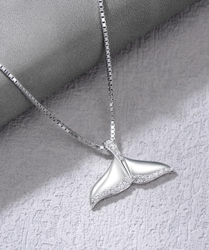 1/6 Carat Diamond Whale Tail Necklace for Women 925 Sterling Silver 18K White Gold Plated Whale Pendant Diamonds Ocean Jewelry Necklaces3