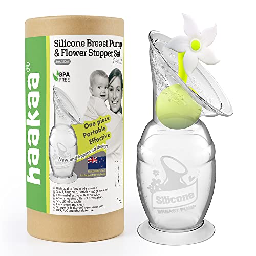 Image of haakaa Manual Breast Pump with Suction Base and Flower Stopper Set for Breastfeeding (5oz/150ml)(White)